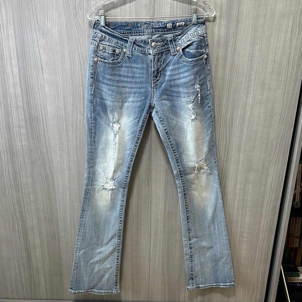 Miss Me Light Blue Distressed Boot Cut Jeans